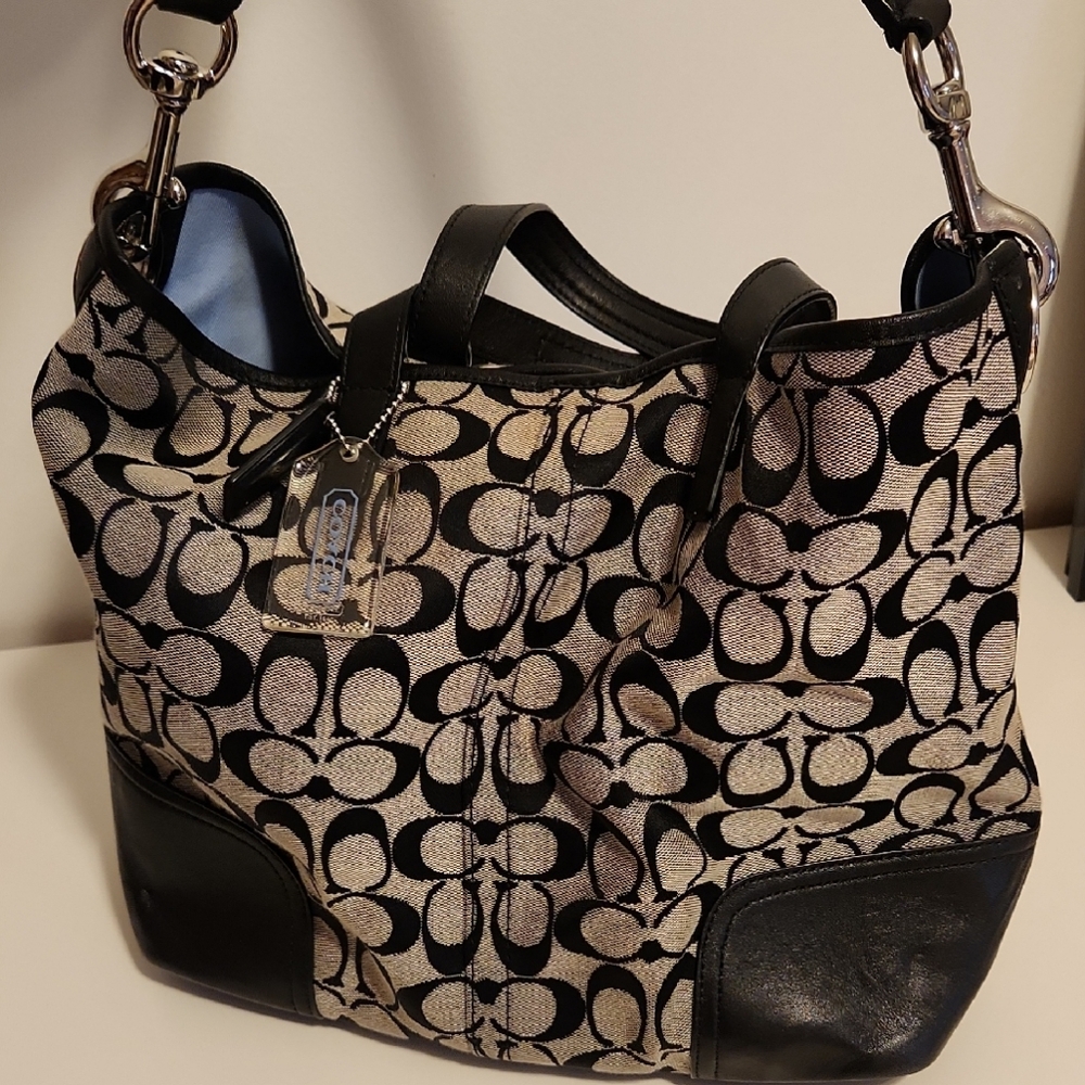 Coach Black and Tan Signature Shoulder Bag